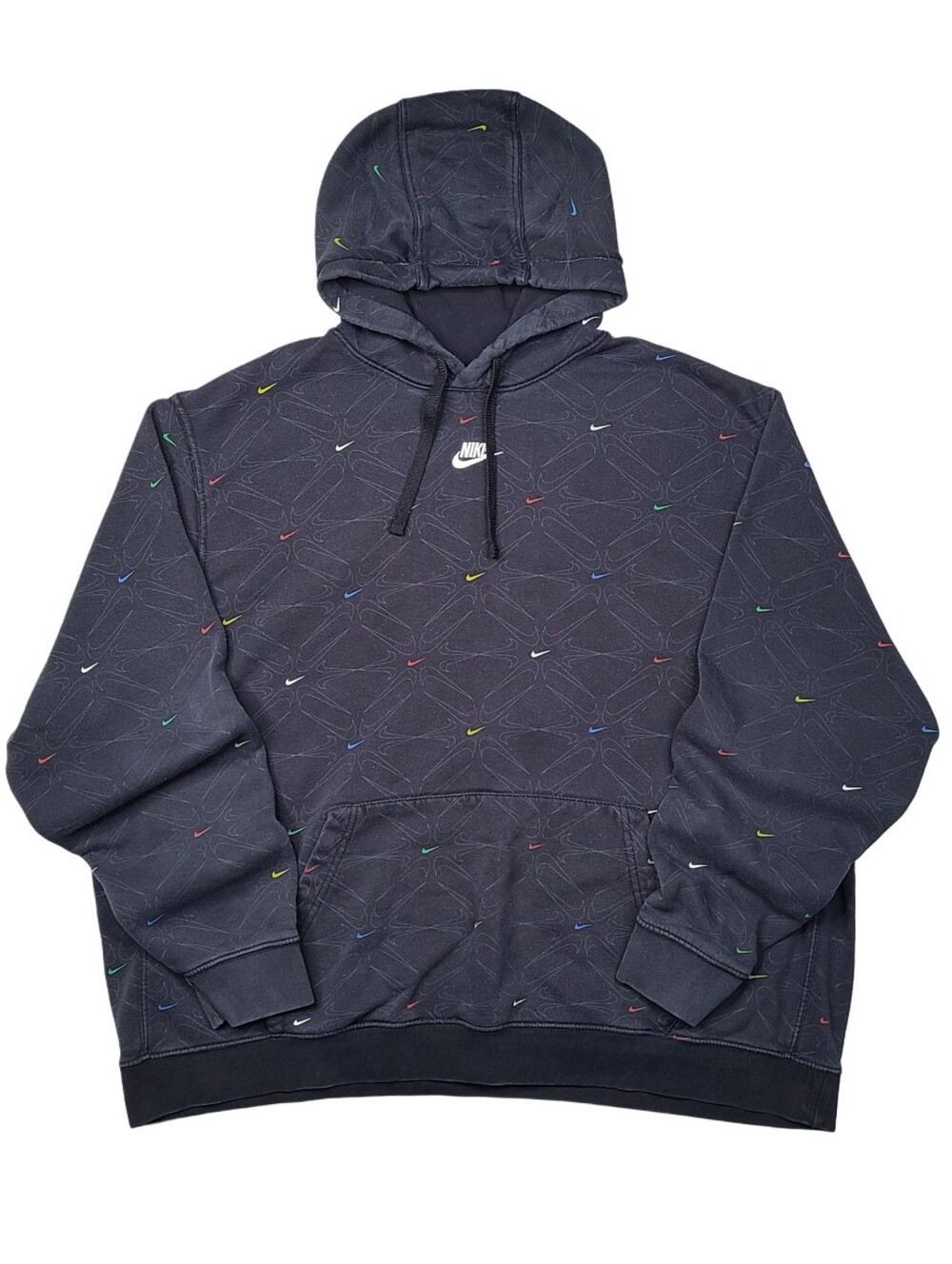 Nike Mens 3XLT Tall All Over Print Center Swoosh Heavyweight Hoodie Black Fade